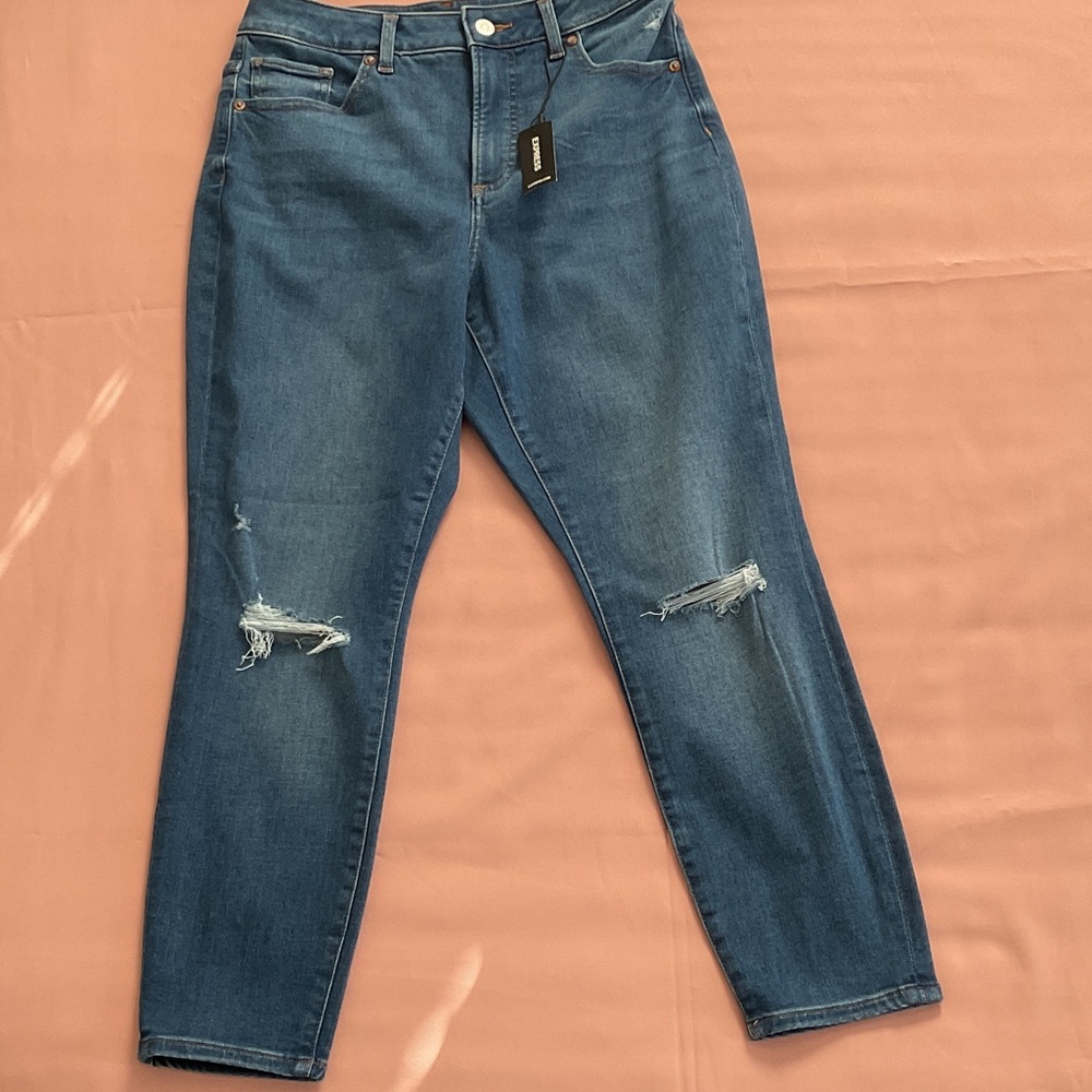 Express Mid-Wash Distressed Ankle Jeans